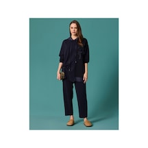 Seçil Çizgili Detaylı Büzgülü Kapüşonlu Sweatshirt Ve Pantolon Lacivert - 930828166 Lacivert