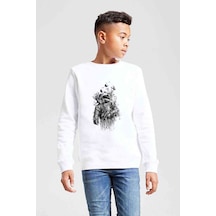 Tshirthane Astronot Uzay Akvaryum Baskılı Unisex Çocuk Beyaz Sweatshirt Beyaz