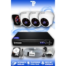 Picam 4 Kameralı Kare 3 İç Kamera Set 100 GB HDD Full HD Gece Görüşlü Güvenlik Kamerası Sistemi