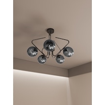Lunor Siyah Kasa Bal Rengi Cam Küre Başlıklı Modern 5'li Avize