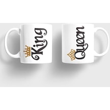 King Queen Baskılı 2'li Kupa Seti Beyaz