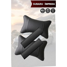 Subaru İmpreza Uyumlu Siyah Deri Yastık Lüks Deri Kemer Koruyucu Set