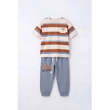 Magu Erkek Çocuk Çizgili T-shirt Jogger Pantolon Takım Çok Renkli