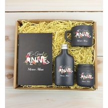Bk Gift Kişiye Özel İsimli Dtf Anne Temalı Antrasit Defter & Kahve Fincanı & Kolonya & Mum Hediye Seti-1, Anneye Hediye, Anneler Günü Hediyesi Kobitme