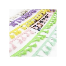 Novahub 25 Metre 4.5 Cm Pamuk İplik Süpürge Dantel Kurdele Püskül Etnik Craft Dıy Perde Ev Dekoratif Giysi Dikiş Aksesuarları Mavi, Beyaz