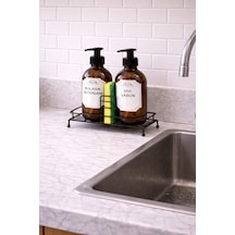 Karteya Standlı Sıvı Sabunluk Seti - Standlı Sabunluk - Metal Standlı Sabunluk - 500 Ml Amber Cam Siyah