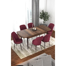 Canisa Kor Serisi 70x114 Açılabilir Mutfak Masası Takımı Barok Desen Masa 6 Bordo Sandalye Beyaz
