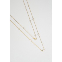 Beyaz Taşlı 18 Ayar Sarı Altın Kaplama 90 Cm Gümüş Kolye Sarı Beyaz Taşlı 18 Ayar Sarı Altın Kaplama 90 Cm Gümüş Kolye Sarı