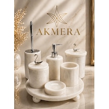 Mermer Top Ayaklı Standlı 7 Parça Lüks Banyo Seti Beyaz - Krom