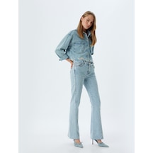 Koton İspanyol Paça Kot Pantolon Düğmeli Normal Bel Slim Fit - Flare Jean Açık İndigo 5wal40054md Açık İndigo