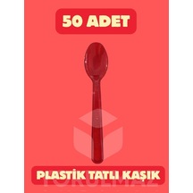 50 Adet Kırmızı Plastik Tatlı Ve Dondurma Kaşığı Eğlenceli Kaşık