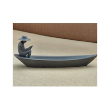 Kayıkta Balıkçı Figürü Dekoratif Tütsülük Gri - 860804131