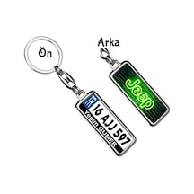 Kişiye Özel Jeep Neon Yeşil Logo Tema Plaka Anahtarlık Gümüş