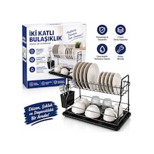 Siyah - Metal 2 Katlı Tabaklık - Bulaşıklık 5570