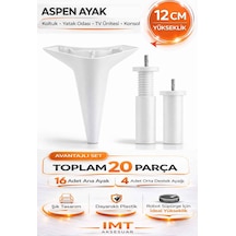Aspen 12 Cm Beyaz 20 Adet Mobilya Ayağı Robot Süpürgeye Uyumlu Koltuk Tv Ünitesi Konsol Ayağı Beyaz