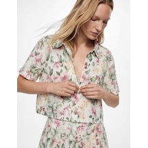 Koton Regular Fit Kısa Kollu Çiçekli Crop Gömlek Ekru Desenli 6sak60148uw