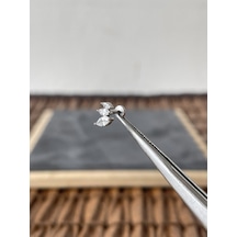 %100 Cerrahi Çelik Üç Markiz Zirkon 6 X 1.2 MM Çelik Labret Piercing Gümüş
