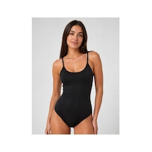 Neco Giyim Mody Siyah Kadın İp Askılı Kancalı Çıtçıtlı Slim Fit Penye Pamuk Likralı Kancalı Çıtçıtlı Badi Body Zıbın Atlet Siyah