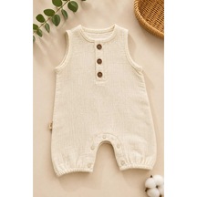 Bebek Tulumu 0-3 Ay %100 Pamuk Müslin Unisex Nefes Alan Yumuşak Yazlık Tulum Krem