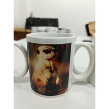 Suricate Surikat Kupa - Vahşi Hayvan Doğa Seramik Bardak Hediyesi 325ml Beyaz - Çok Renkli