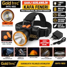 Süper Kaliteli Şarj Edilebilir Kafa Feneri 1 Watt Led Pili : 800 Mah Ghtc-1832 Siyah