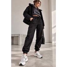 Bb Butik Basic Kadın Poliviskon Gabardin Cargo Jogger Pantolon Dm3535 siyah