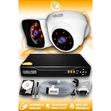 Elitcam 2 Kameralı Kare 1 İç Kamera Set 500 GB HDD Full HD Gece Görüşlü Güvenlik Kamerası Sistemi