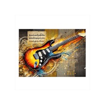 Klasik Elektro Gitar Çizimi Dekoratif Ahşap Tablo