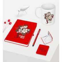 Kadınlar Gününe Özel Kırmızı Defter Kalem Kupa Ayna Seti - 17