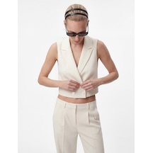 Koton Cepli Düğmeli Kruvaze Blazer Yelek Kırık Beyaz 6sak20065pw Ekru