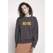 Acdc Logo Sarı Baskılı Füme Antrasit Kadın Sweatshirt