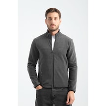 Shooter Sportswear Premium Kışlık Erkek Polar Sweatshirt Minimal Nakış Detayları Fermuarlı Regular Fit Füme