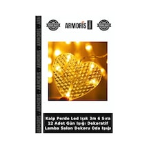 Kalp Perde Led Işık 3m 6 Sıra 12 Adet Gün Işığı Dekoratif Lamba Salon Dekoru Oda Işığı Çok Renkli