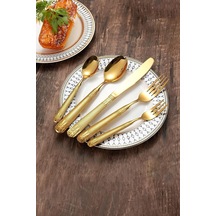 30 Parça 6 Kişilik Gold Çelik Yemek Kaşık Çatal Bıçak Seti Mt226sr Çok Renkli