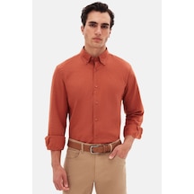D'S Damat Ds Damat Comfort Kiremit Düğmeli Yaka Rahat Kesim Keten Görünümlü %100 Pamuk Gömlek 2hc02ort64265 Kiremit