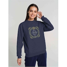 Burç Yay Sagittarius Baskılı Indigo Mavi Kadın Sweatshirt