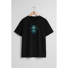 Bahriyeli Collection Oversize Mecha Octopus Diver Dalgıç Göğüs Tasarımlı Unisex T-shirt SIYAH