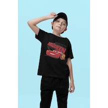 Sevbano Lightning Mcqueen Baskılı Unisex Arabalar Şimşek Çizgi Film Çocuk Siyah