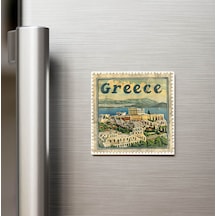 Yunanistan Greece - Posta Pulu Temalı Ülke - Baskılı Buzdolap Magneti Kare - 9x9 Cm