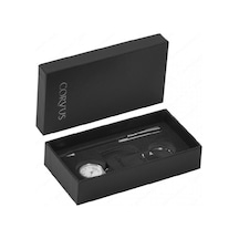 Corvus Kalem ve Saatli Anahtarlık 2 'li Deri Set Cv-02