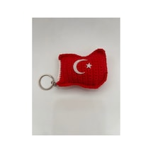 Türk Bayraklı Örgü Anahtarlık - El Yapımı Amigurumi - Ay Yıldız Detaylı Kırmızı Kırmızı