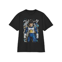 Ustaprint3d Vegeta Anime Baskılı Oversize Unisex Siyah Tişört %100 Pamuk Dtf Baskı Siyah