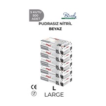 Nitril Beyaz Muayene Eldiveni L - 5 Paket 100 Lü