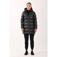 Maraton Sportswear Regular Kadın Kapşonlu Uzun Kol Basic Siyah Parka 21283 Siyah