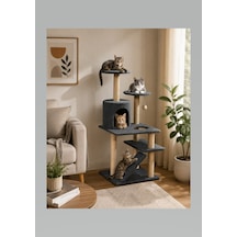 Missidea Nrs-0090 Yuvarlak Yuvalı Dekoratif Kedi Tırmalama Evi Antrasit