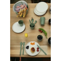 İronika 6 Kişilik 32 Parça Piknik Seti Plastik Çatal Bardak Kaşık Bıçak Yemek Kahvaltı Takımı-krem Tabak Yeşil Bardak
