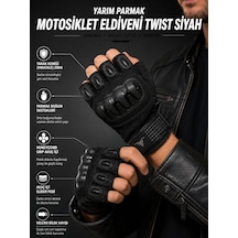 Motokit Twist Siyah / Yarım Parmak - Kaymaz Avuç İçi Özellikli Erkek Motosiklet Eldiveni