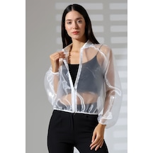 Mois Atelier Organze Şifon Tül Bomber Beyaz Ceket Gömlek Tasarım Hediye Büyük Beden Tesettür Beyaz