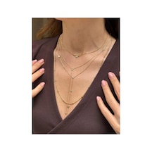 Lunarie Yıldız Detaylı Vintage Y Kolye 14k Gold Turkuaz Taşlı Altın