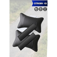Citroen C2 Uyumlu Deri Yastık Deri Kemer Koruyucu Set Lüks Siyah